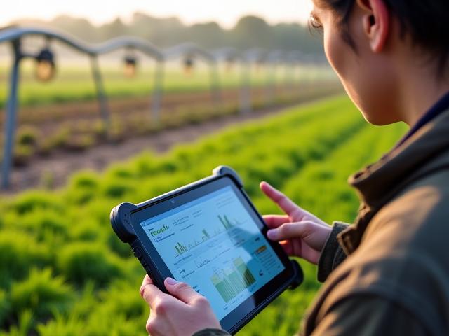 스마트 농업 기술을 사용하는 첨단 농부의 모습